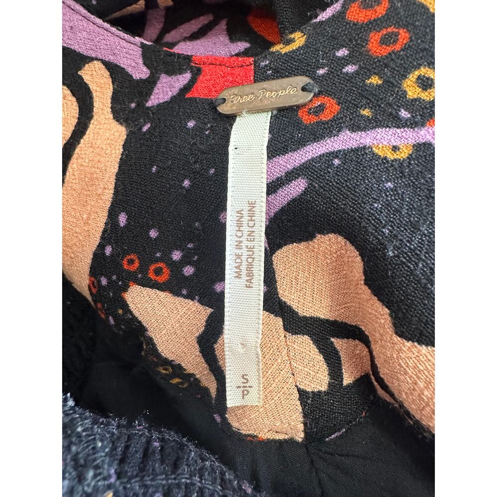 Free People Floral Smocked Maxi Dress XS Black Pink Purple Boho Stretch - Picture 11 of 14